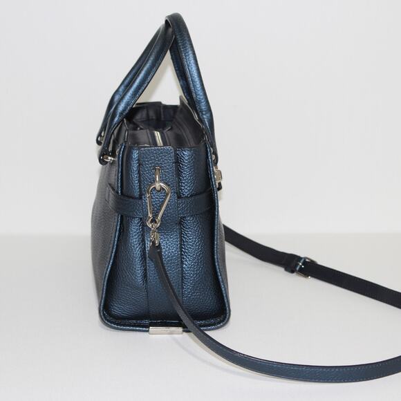 COACH Swagger 27 in Metallic Blue Pebble Leather Satchel Bag - Picture 7 of 14